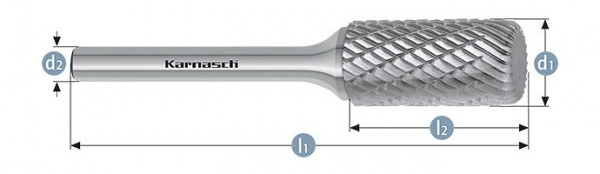 Karnasch Hartmetall-Frässtift unbeschichtet ZYA / HP-3 d1= 8,0 / l2= 19 / d2= 6 / l1= 64mm, VE: 3 Stück, 114010015