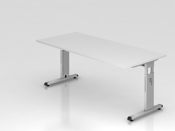 Hammerbacher Schreibtisch C-Fuß 180x80cm Weiß/Silber, Arbeitshöhe 65-85 cm, VOS19/W/S
