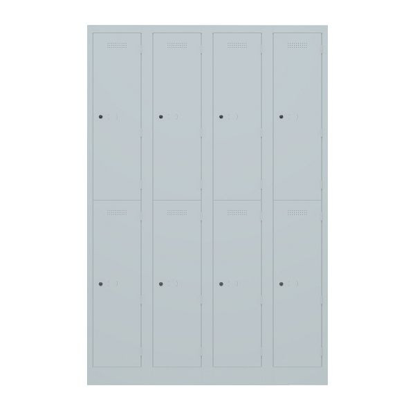 Bisley Garderobenschrank Primary Locker, 4 Abteile, je 2 Fächer, 145 lichtgrau antibakteriell, PL3050Q2145