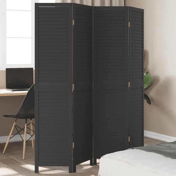 vidaXL 4-teilig Raumteiler Schwarz Massivholz Paulownia, 358850