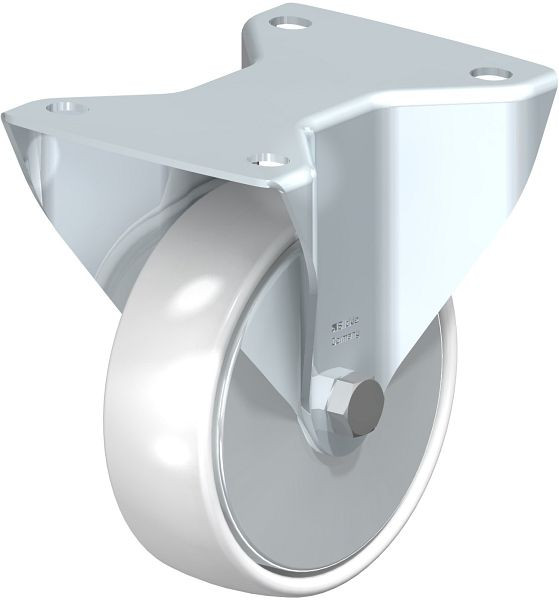 Blickle BK-PO 125R-3-FA Stahlblech-Bockrolle, schwere Ausführung, mit Anschraubplatte, Polyamid, Weiß, 270124