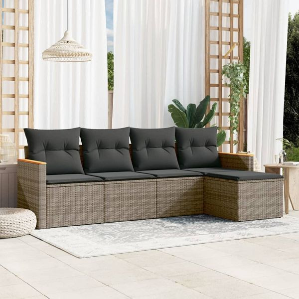 vidaXL 5-teilig Garten-Sofagarnitur mit Kissen Grau Poly Rattan, 3258322
