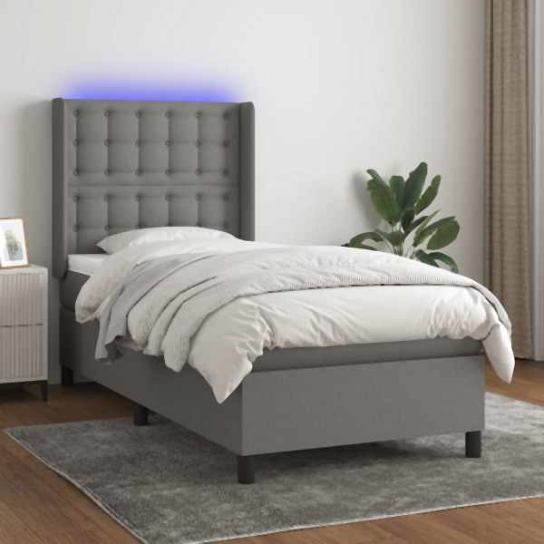 vidaXL Boxspringbett mit Matratze & LED Dunkelgrau 100x200 cm Stoff, 3138614