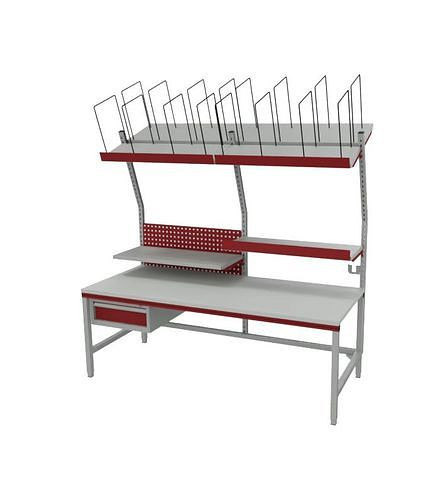 Rocholz Komplettpackplatz Ergonomic SYSTEM FLEX, 2000 x 800 x 690 - 960 mm, Weißaluminium/Rubinrot, 309382