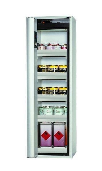 asecos Sicherheitsschrank S-PHOENIX touchless-90, S90.196.060.FDAO in lichtgrau RAL 7035 mit 4x Wannenboden Standard (Polypropylen), 30237-001-30266