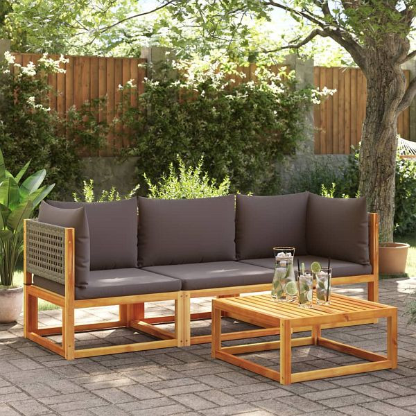 vidaXL 3-teilig Garten-Sofagarnitur mit Kissen Massivholz Akazie, 3278900