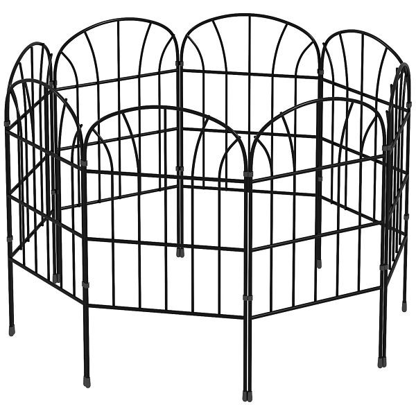 Outsunny Gartenzaun, 8 Elemente, formbarer Metallzaun, Raumteiler, 264 x 61 cm, Schwarz, 844-793V00BK