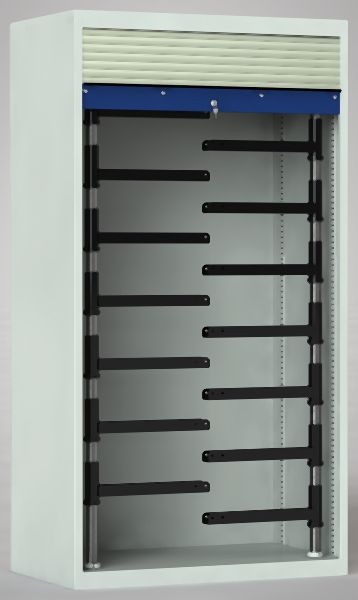 KLW Schleifscheiben-Rollladenschrank 1950x950x605mm, lichtgrauer Kunststoffrollladen, abschließbar, 20 Schwenkarme, 7RN-LA1950RK-0020XSB