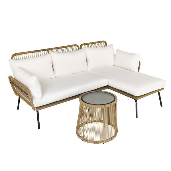 Outsunny Outdoor-Sitzgruppe, Ecksofa mit Beistelltisch, Polyrattan/Stahlrahmen, Kaffee/Creme, 860-134