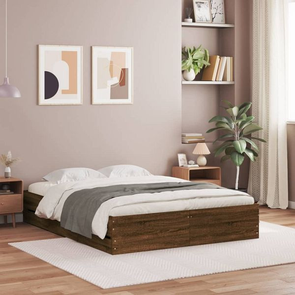 vidaXL Bettgestell mit Schubladen Braun Eichen-Optik 135x190 cm, 3207314