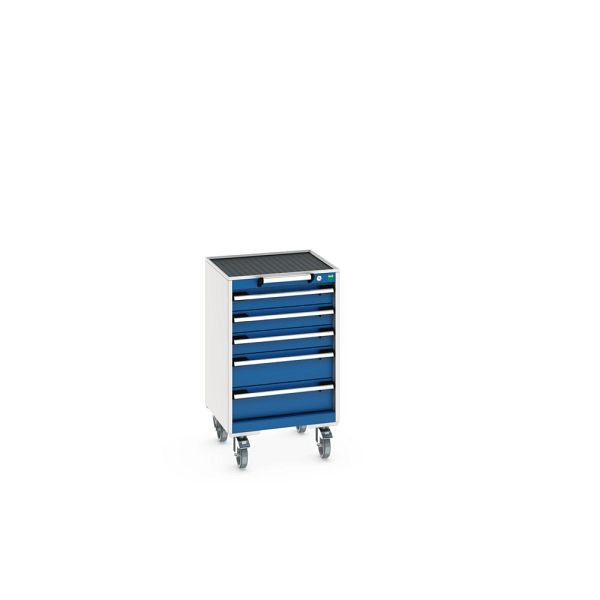 bott cubio Schubladenschrank mobil bestückt, mit 5 Schubladen, BxTxH: 525x525x885mm, RAL 7035/5010, Enzianblau, 40402132.11V