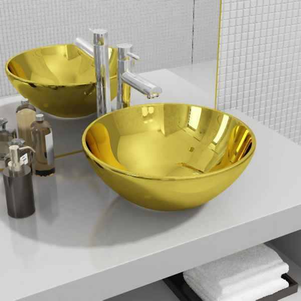 vidaXL Waschbecken 32,5 x 14 cm Keramik Golden, 143484, 8718475719588