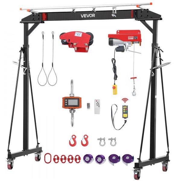 VEVOR Mobiler Portalkran, 997,9 kg, höhenverstellbar 243–363 cm, mit Laufkatze, Elektrokettenzug & Rollen, MSQZJDDDXCHLMYSWU001V2