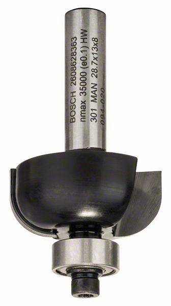 Bosch Hohlkehlenfräser, 8 mm, R1 8 mm, D 28,7 mm, L 12,7 mm, G 54 mm, 2608628363