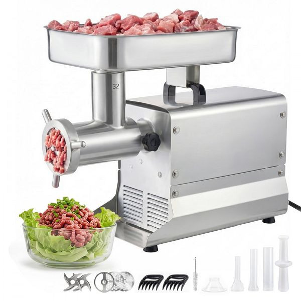 VEVOR Fleischwolf #32, 9,5 kg/min, 1100 W, 3 Lochscheiben, 3 Wurstfüllrohre, Edelstahl, für private Küchen & Restaurants, SYTMDDJRJSYQNQLYN001V2