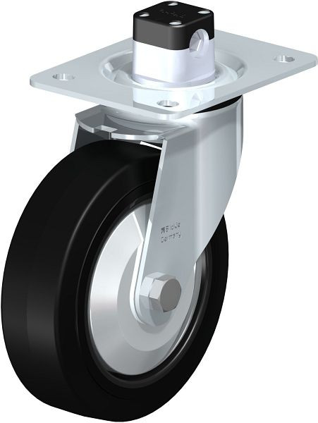 Blickle LE-POEV 160R-CS11-FA Stahlblech-Lenkrolle mit Anschraubplatte & Zentralfeststeller, Elastik-Vollgummi, Schwarz, 850180