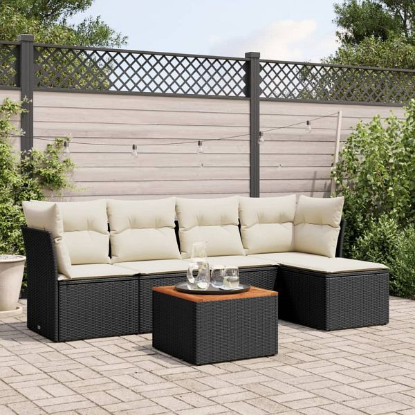 vidaXL 6-teilig Garten-Sofagarnitur mit Kissen Schwarz Poly Rattan, 3255944