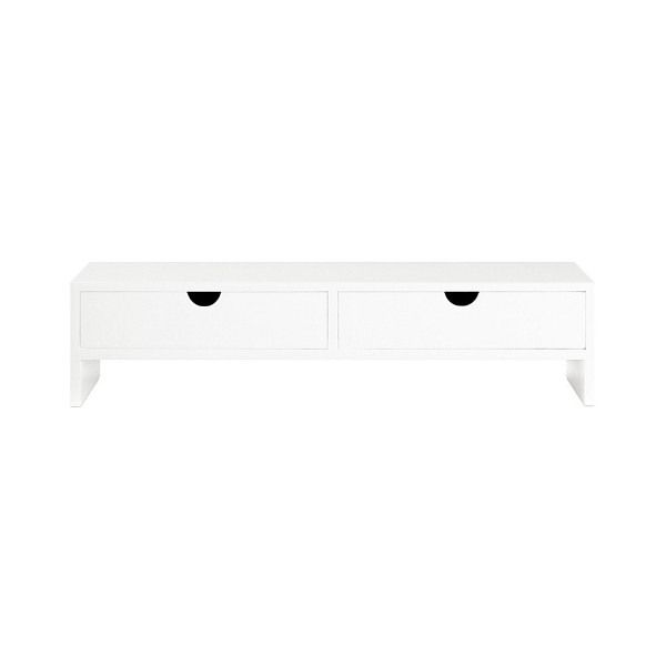 SoBuy Bildschirmerhöhung mit 2 Schubladen Weiß 47x18x11 cm, Funktional, BBF02-W