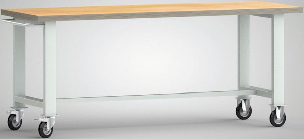 KLW Fahrbare Standard-Werkbank, 2000 x 700 x 840 mm, mit Buchen-Multiplexplatte, mit Schiebebügel und 2 Lenkrollen, WS800N-2000M40-X1890