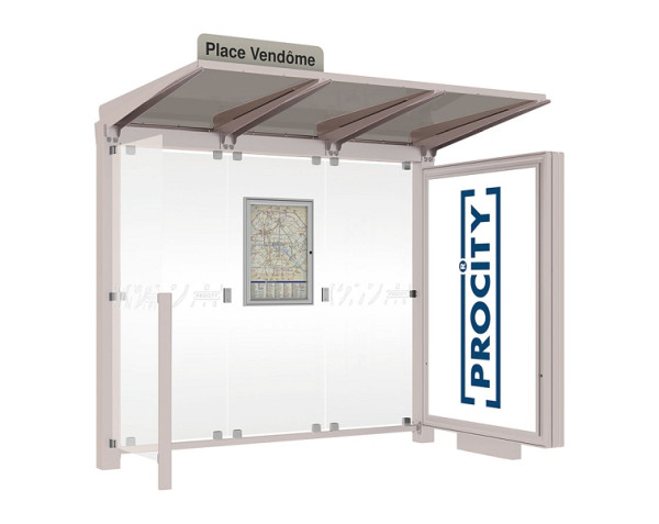Procity Wartehalle Venedig - Leuchtkasten Mittelfuß + 1 Seitenverkleidung, Farbe RAL 7044, Maße: Breite 2500 x Höhe 2422 x Tiefe 1520 mm, 529653.7044