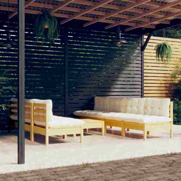 vidaXL 8-tlg. Garten-Lounge-Set mit Creme Kissen Kiefernholz, 3096136