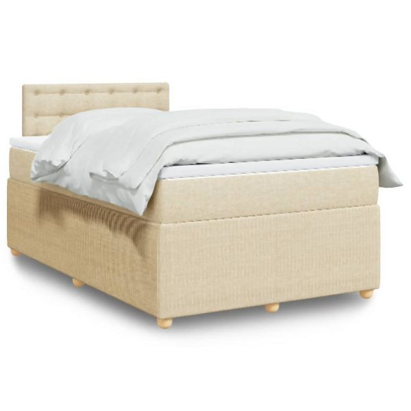vidaXL Boxspringbett mit Matratze Creme 120x200 cm Stoff, 3289742