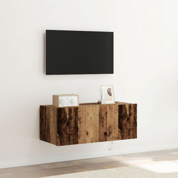 vidaXL TV-Wandregal mit LED-Beleuchtung Altholz 80x35x31 cm, 863104