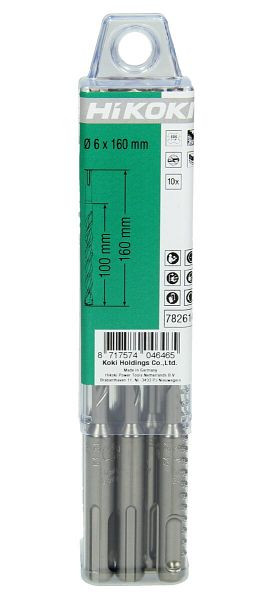 HiKOKI HM-Hammerbohrer SDS-Plus 2-Schneider 6 x 100/160 mm, VE: 10 Stück, 782614