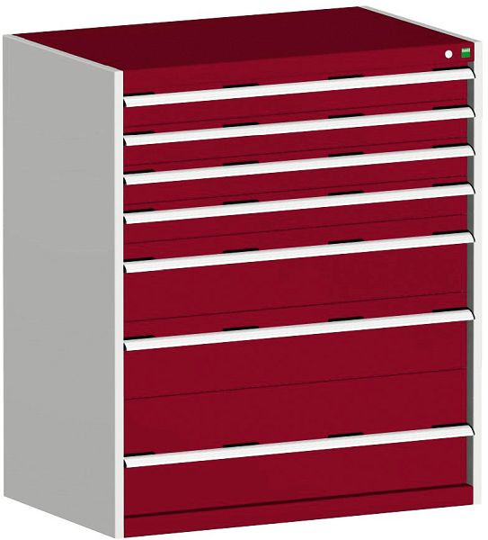 bott cubio Schubladenschrank bestückt mit 7 Schwerlastschubladen BxTxH: 1050 x 750 x 1200 mm, RAL 7035/3004, 40029030.24V