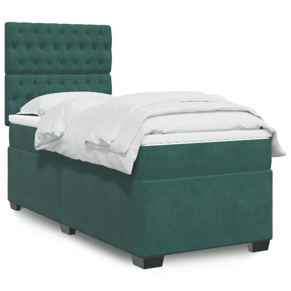 vidaXL Boxspringbett mit Matratze Dunkelgrün 90x190 cm Samt, 3290795