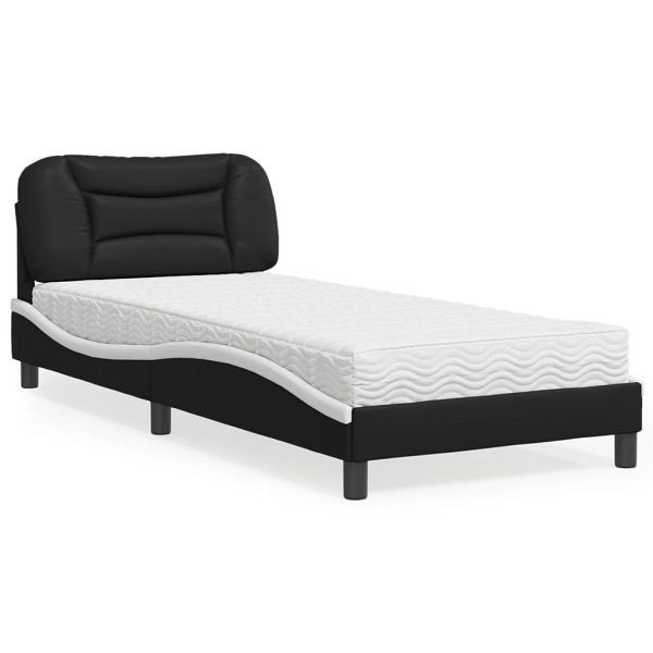 vidaXL Bett mit Matratze Schwarz und Weiß 80x200 cm Kunstleder, 3208687