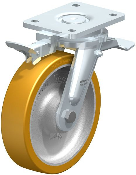 Blickle LO-GTH 200K-ST-RI4 Stahlgeschweißte Schwerlast-Lenkrolle mit Feststeller, Blickle Extrathane®, Hellbraun, 757473