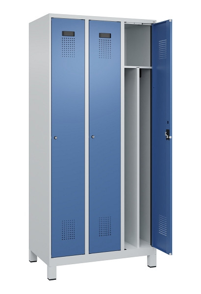C+P Spind Evolo PLUS, mit Füßen, 3 Abteile, 1950x900x500mm, 7035/5023, Verschluss Zylinderschloss, 049010-30F S10035