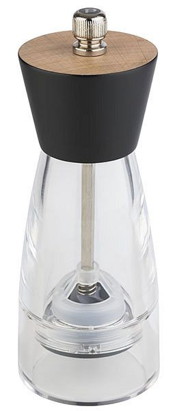 APS Pfeffermühle -FRIDA-, Ø 6 cm, Höhe: 15,5 cm, Acryl, Buchenholz, Farbe: schwarz / transparent, Mahlwerk aus Carbonstahl, 40549