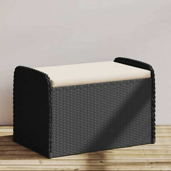vidaXL Sitzbank mit Stauraum & Kissen Schwarz 80x51x52 cm Poly Rattan, UV-beständig, 365730
