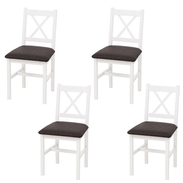 Mendler 4er-Set Esszimmerstuhl HWC-F77, Lehnstuhl Küchenstuhl Stuhl, Massiv-Holz Stoff Landhaus, weiß, Polster schwarz, 118614