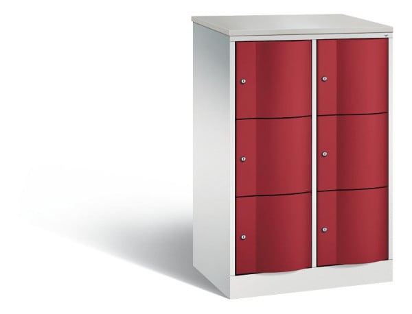 C+P Schließfachschrank Resisto,6 Fächer,H1255xB772xT540mm,Grau/Rubinrot/DBSHellgrau, 8573-272 S10111
