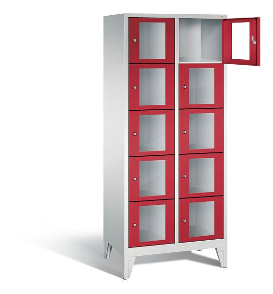 C+P Schließfachschrank Classic, H1850xB810xT500mm, Farbe: Lichtgrau / feuerrot, 8010A225 S10021