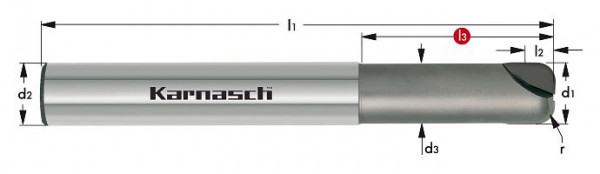 Karnasch CVD-Schaftfräser mit Eckenradius d= 12,0 / rp= 1,0 / L3=60,0 / Z=2 Composites/Titan/Graphit, 296523120010060