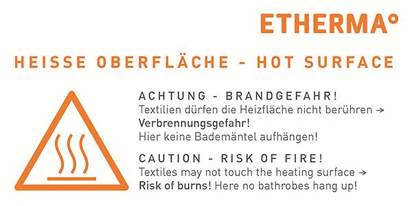 Etherma Aufkleber für LAVA Infrarotheizungen: Heiße Oberfläche - hot surface, 39728