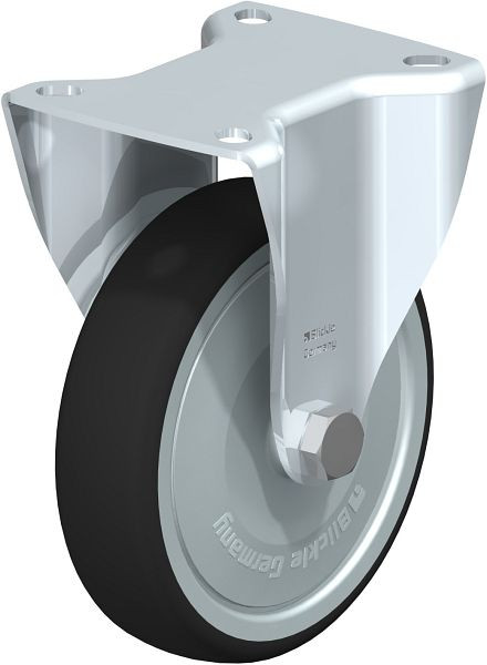 Blickle BK-PATH 125K-1-FK Stahlblech-Bockrolle, schwere Ausführung, mit Anschraubplatte, Thermoplastisches Polyurethan, Grau, 760728