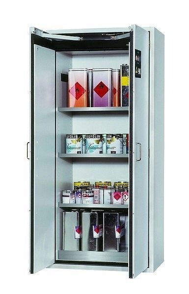 asecos Sicherheitsschrank S-CLASSIC-90, S90.196.090 in lichtgrau RAL 7035 mit 3x Fachboden (Edelstahl), 30204-001-30212