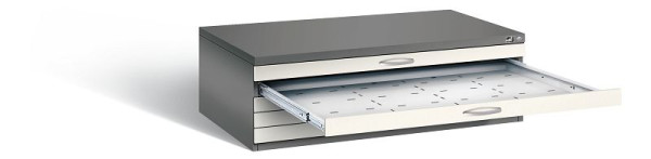 C+P Flachablageschrank Serie 7100_7200, H420xB1350xT960mm, Farbe: Vulkangrau / Perlweiß, Bügelgriff, 7200-000 S10208