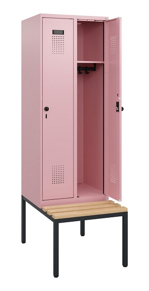 C+P Spind Evolo PLUS, 2 Abteile, 1950x600x815mm, 3015/3015, Drehriegel, Sitzfläche Holz, Sitzbank, 0490505-20 S10032