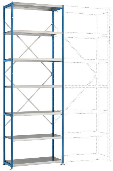 Manuflex Mittelschweres Fachboden-Steck-Grundregal mit 7 Stahlböden, HxBxT = 3000 x 1030 x 300 mm, lichtblau, RP1617.5012