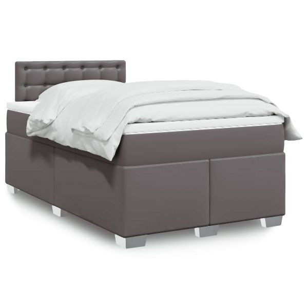 vidaXL Boxspringbett mit Matratze Grau 120x200 cm Kunstleder, 3288418