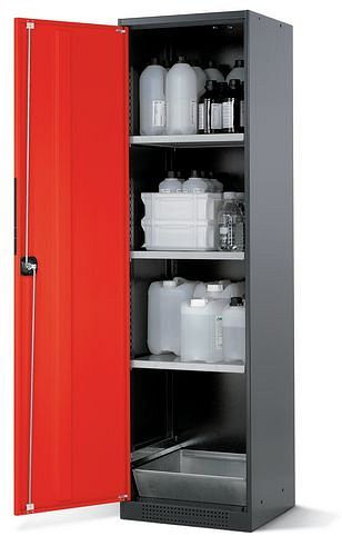 asecos Chemikalienschrank Systema CS-53L, Korpus anthrazit, rot, 3 Einlegeböden und Bodenwanne, 202568