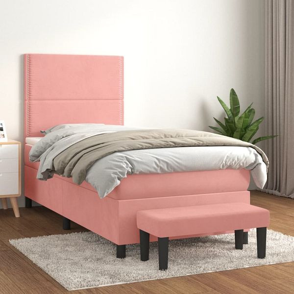 vidaXL Boxspringbett mit Matratze Rosa 90x190 cm Samt, 3137760