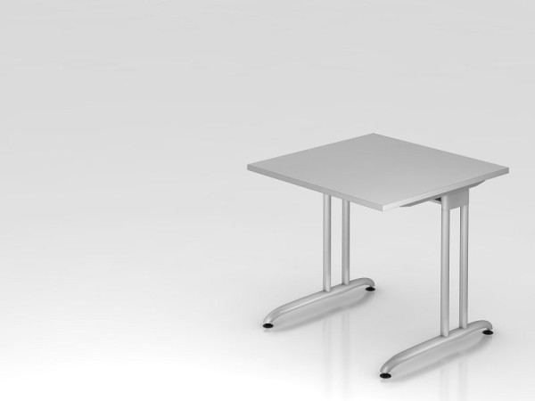 Hammerbacher Schreibtisch C-Fuß 80x80cm Grau, horizontale Kabelwanne, Arbeitshöhe 72 cm, VBS08/5/S