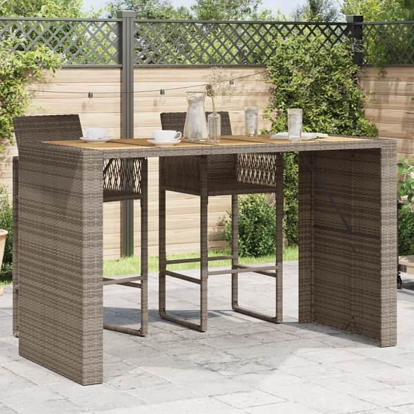 vidaXL Gartentisch mit Holzplatte Grau 185x80x110 cm Poly Rattan, UV-beständig, 368701